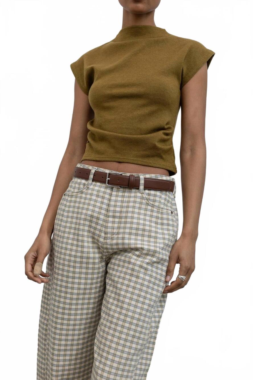 NEW COLLECTIVE women's classic leather square belt in brown